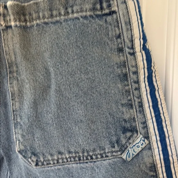 JNCO Blue and White Wide-Leg Cropped Jeans